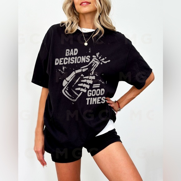 Comfort Colors Bad Decisions Good Times Distressed Graphic Tee Shirt - Picture 4 of 10
